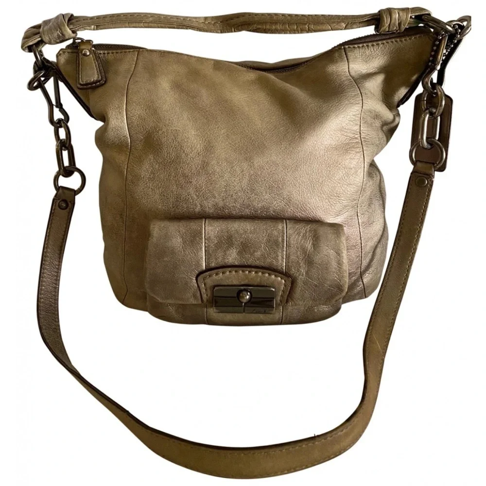 Coach vintage metallic gray silver distressed leather crossbody handbag